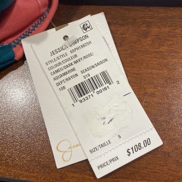 Jessica Simpson NWT Colorblock Strapless One-Piece Swimsuit Teal Coral Navy - S - Picture 8 of 8